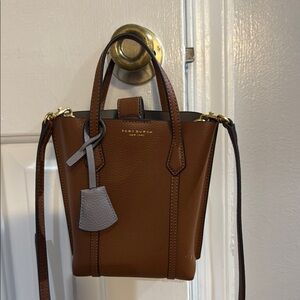 Tory Burch Brown and Gray Mini Bag with Structured Design